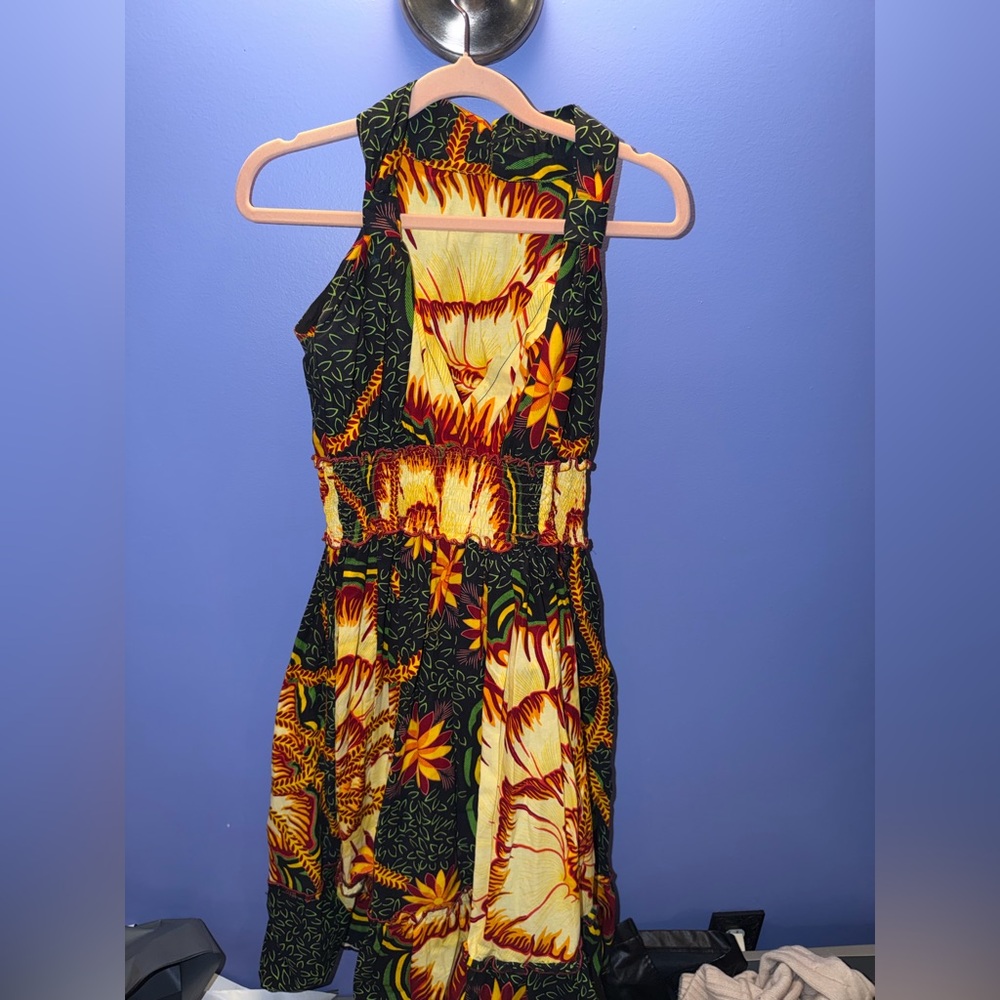 Tropical Floral Maxi Dress in Black, Yellow & Orange